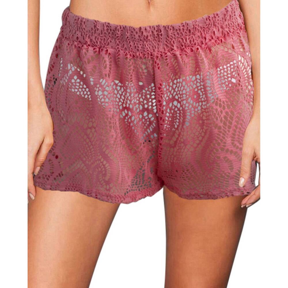 NEW BEACH HABITAT heart crochet cover up short in coral